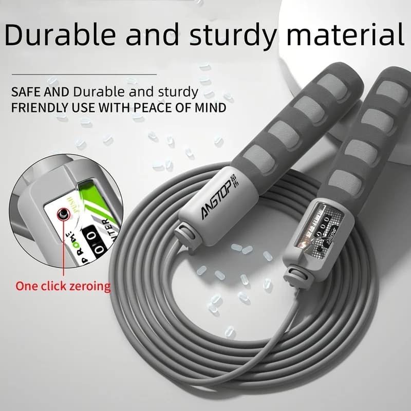 [ ] Mechanical Counting - Adjustable, Tangle Free, Fast Jump , Ergonomic Sponge Handle, Durable PVC Rope, Gray, Blue. Pink Avail