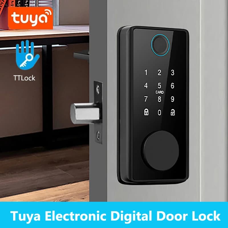 Smart Fingerprint Deadbolt Lock with Latch/Door Sensor TT Lock APP Password/Card/Key Unlock Tuya Electric Wooden Door Lock