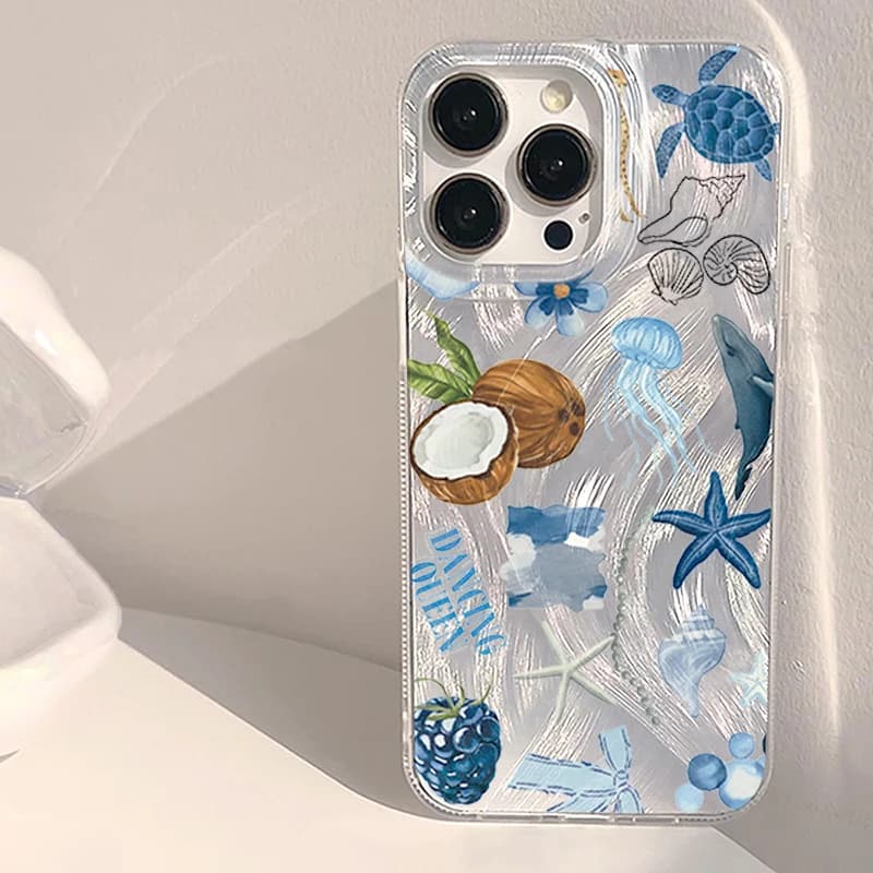 Blue Ocean Beach Shockproof Phone Case for Xiaomi Redmi Note 11 12 12S 13 14 Pro Plus 5G Redmi 12 13C 14C Jellyfish Turtle Cover