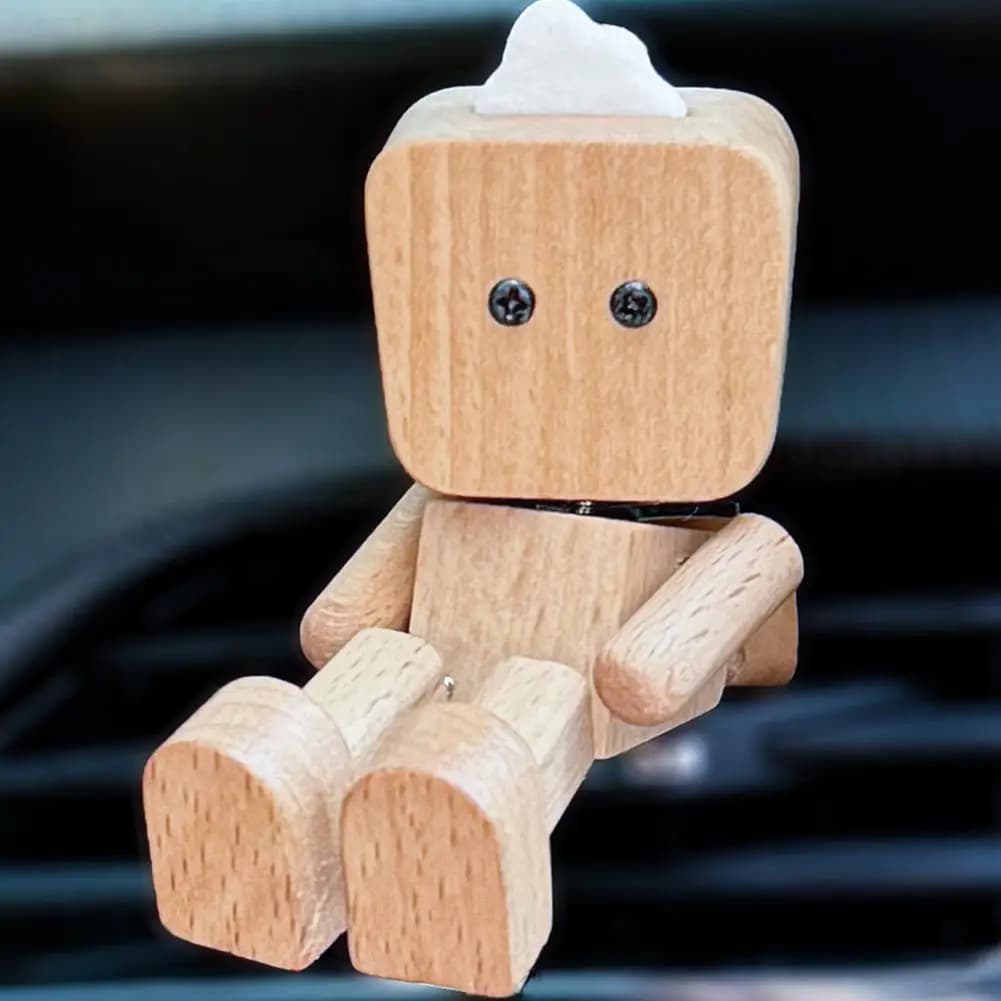 Nuovo diffusore di aromaterapia in legno fatto a mano aromatico con olio tremante robot per auto diffusore carino piedi design burattino essenziale N2L9