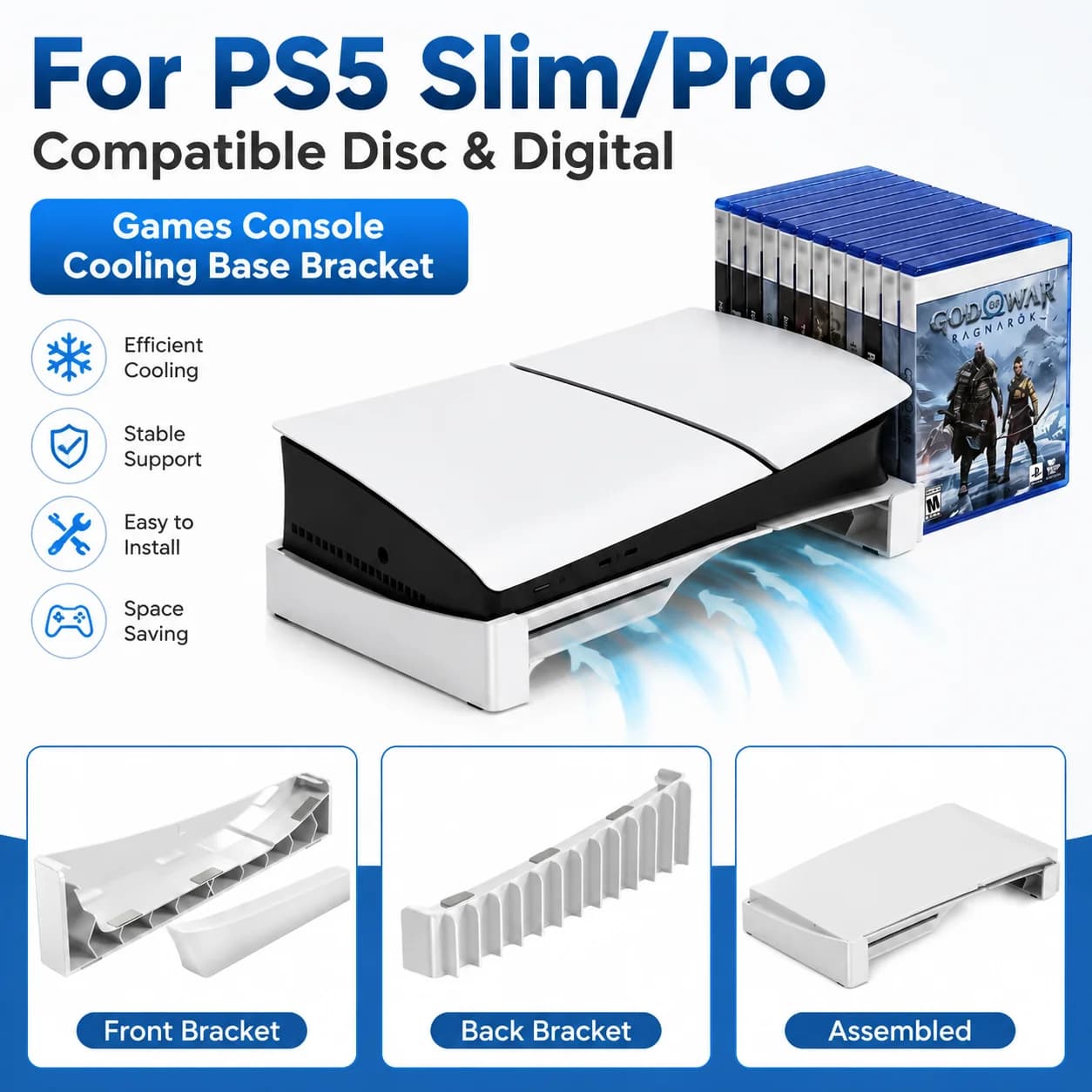 Horizontal Game Host Bracket For PS5 Slim/Pro Compatible Disc & Digital Games Console Cooling Base Bracket Edition Accessories