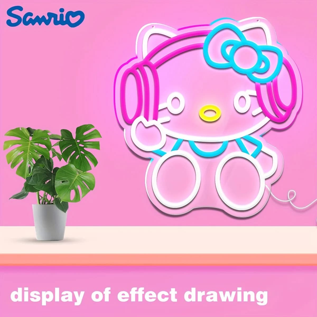 Cuffie Sanrio Hello Kitty con Luce al Neon Dimmerabile, Insegna LED USB per Sala Giochi, Studio Musicale, Camera da Letto per Adolescenti, Decorazione Murale Kawaii