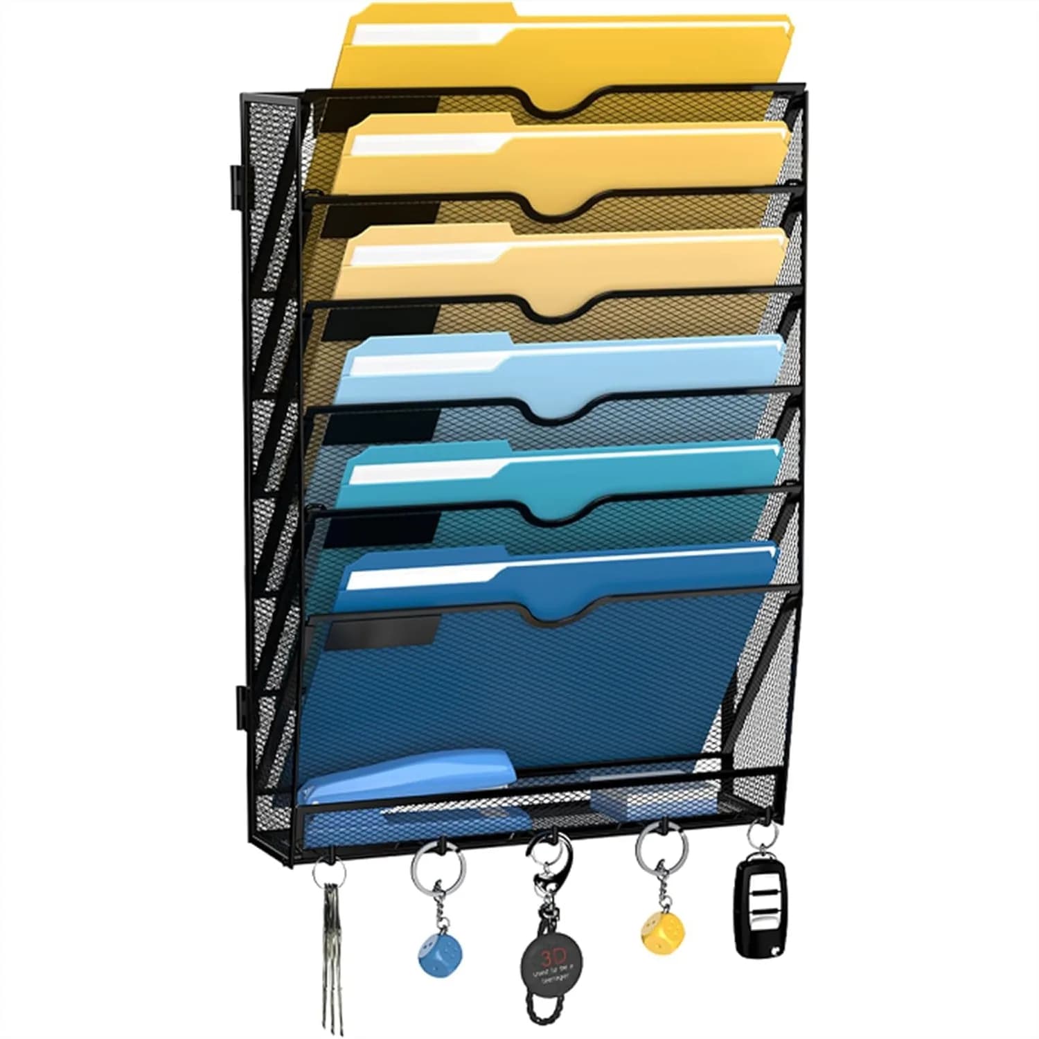 Organizzatore da Parete a 7 Livelli in Rete, Portadocumenti Sospeso per Ufficio, per Carte, Posta, Cartelle e Riviste, Nero