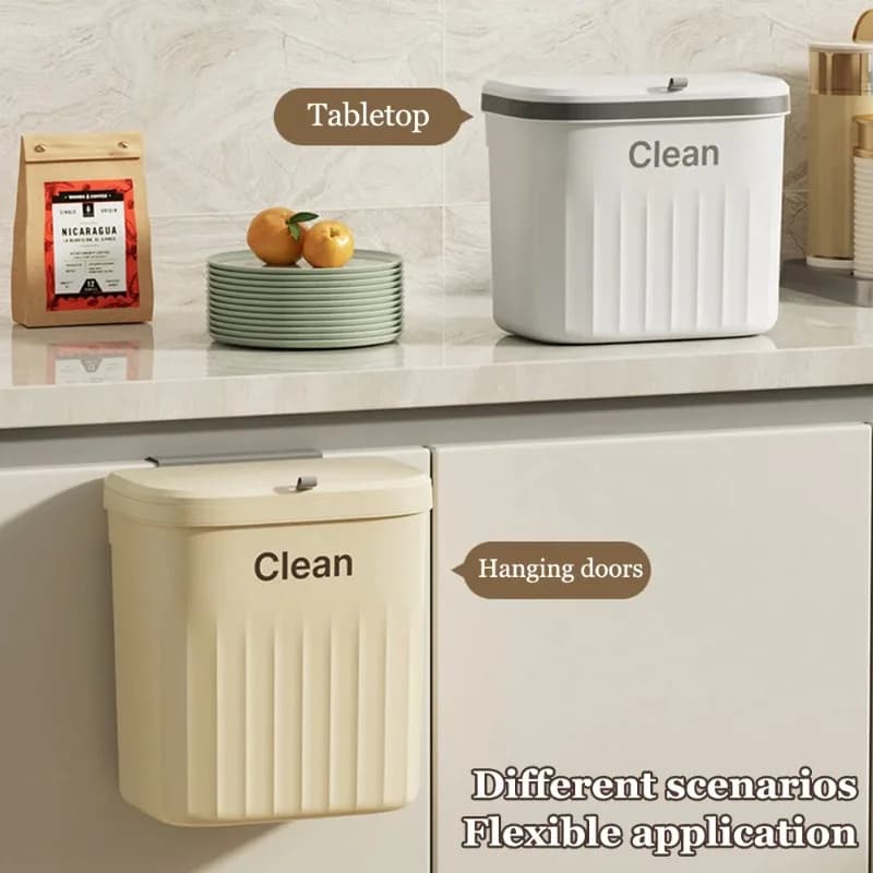 Kitchen Trash Can Wall Mounted Hanging Trash Bin with Lid Garbage Can for Cabinet Under Sink Waste Garbage Compost Bin 8.5/12L
