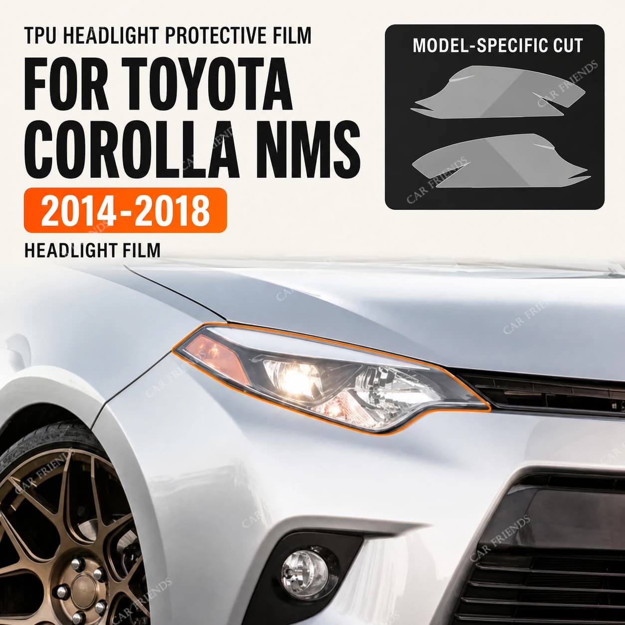 Automotive 1 Pair Kit Custom Fit Pre-Cut TPU Headlamp Protective Film for 2019-2020 Toyota Corolla E210 Smoked Black