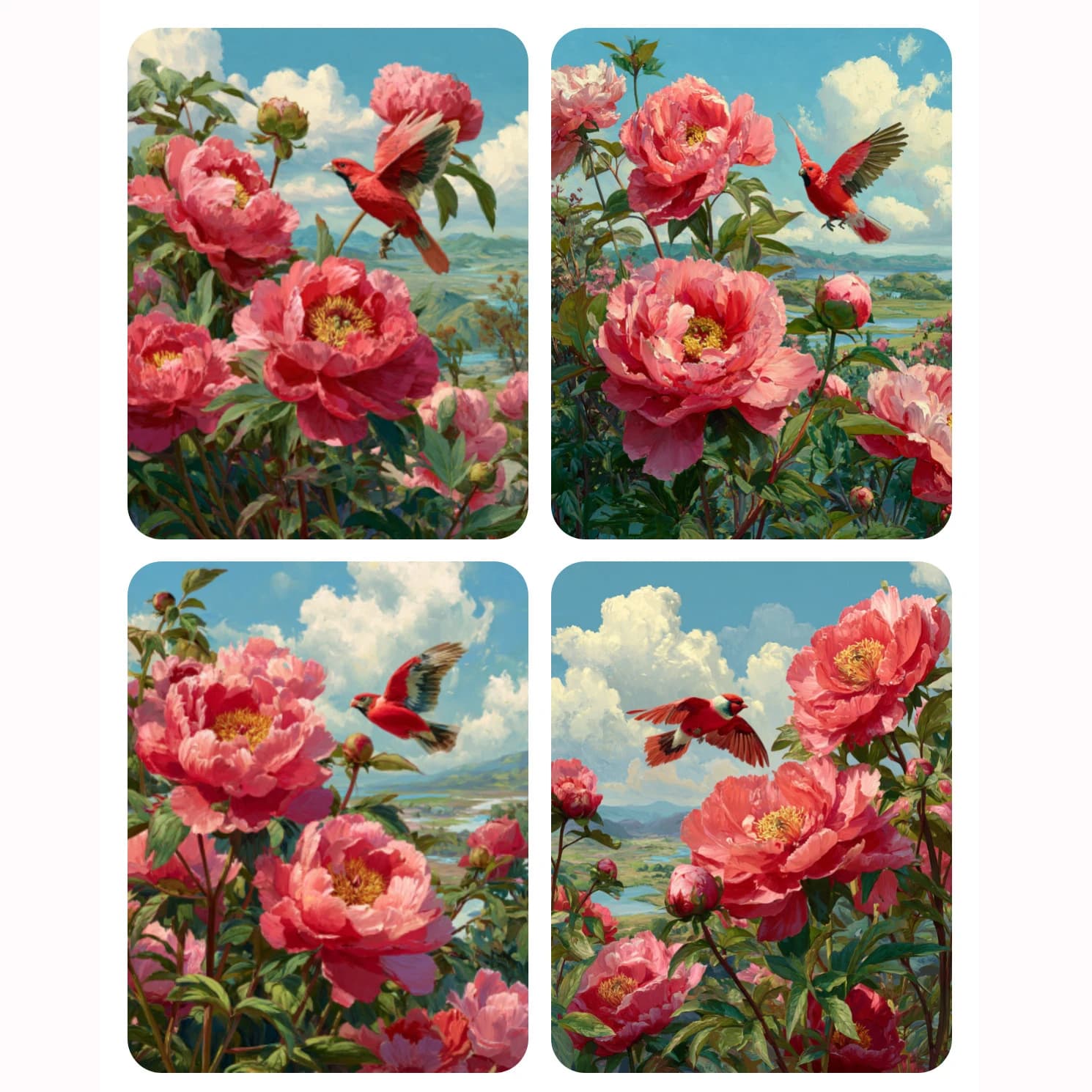 Hand Paint Birds on flowers Painting By Numbers Kit DIY Acrylic Artwork Canvas Art Gift Home