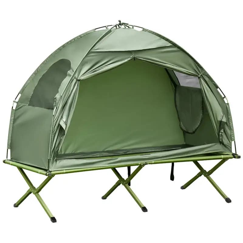Lettino da campeggio pieghevole per una persona, tenda fuori terra, letto esterno coperto con borsa per il trasporto per escursioni e campeggio