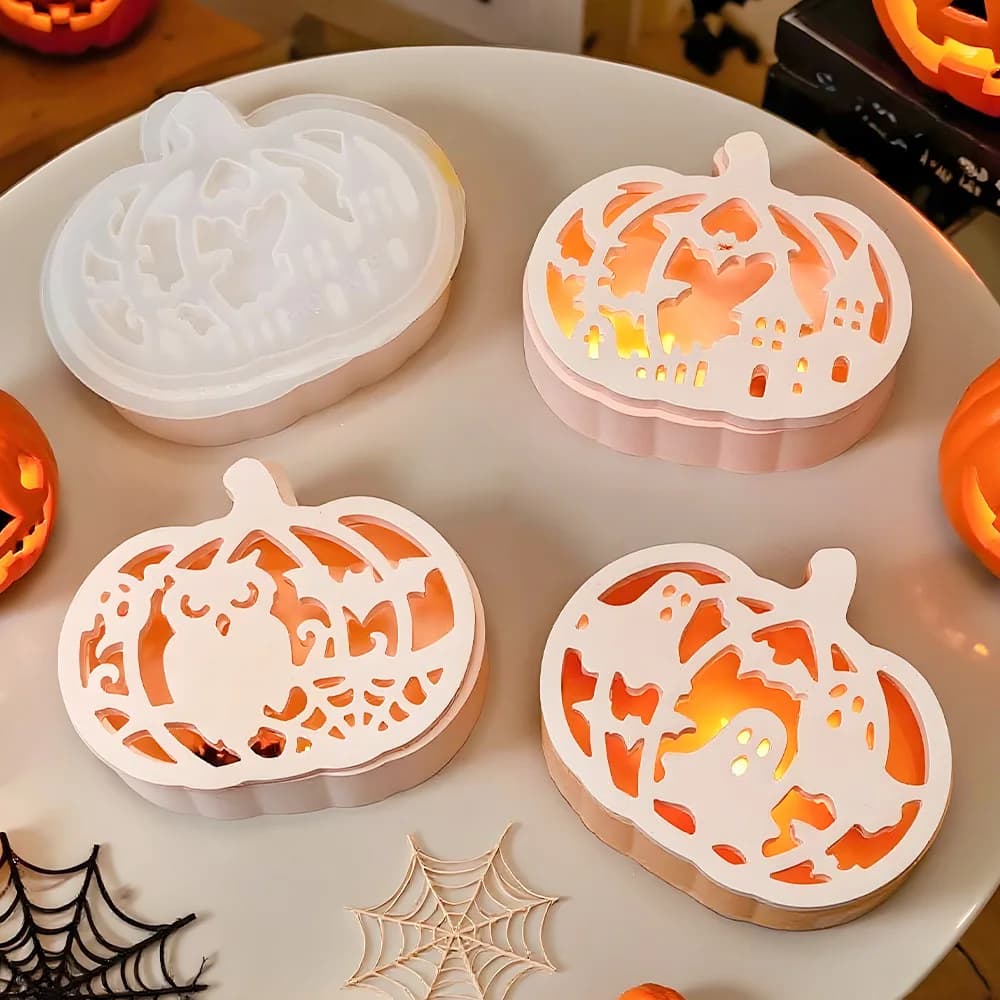 Halloween Hollowed Out Lampshade Silicone Mold Gypsum Epoxy Resin Making Mould Storage Box Ambient Light Decorative Ornaments