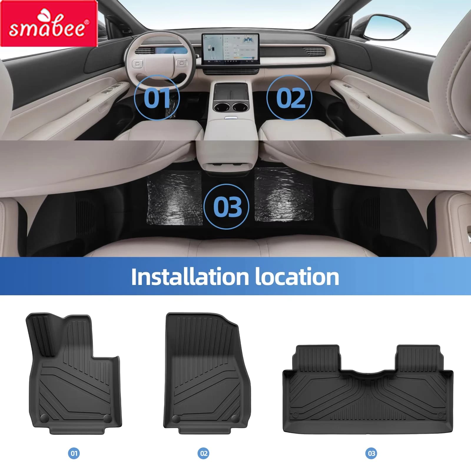Smabee for Xpeng G6 2023-2025 2026 Car Floor Mats Cargo Liner Trunk Pad TPE 3D Foot Mat Anti Dirt Waterproof All Weather BLACK