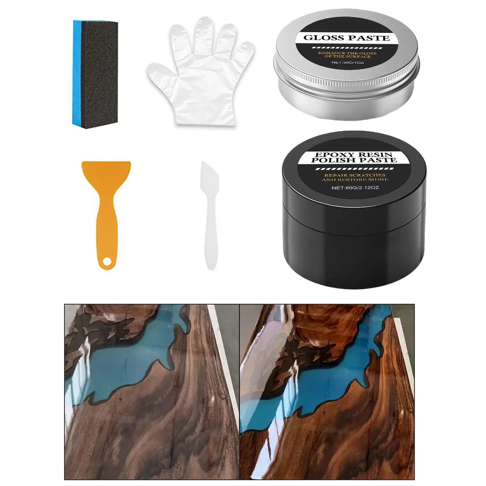 Kit di lucidatura in resina Set di levigatura per graffi in resina epossidica Kit di lucidatura epossidica composto di finitura lucida per tavoli opere d'arte fai da te