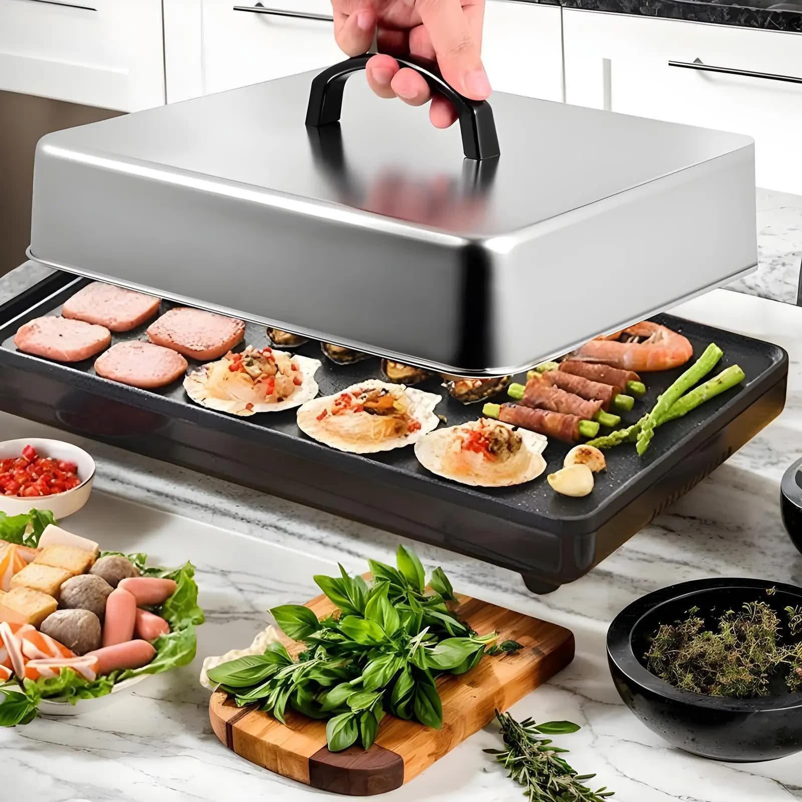 Covers for stainless steel pans Barbecue Burgers Breads for steak cookware Cover for packaging rectangular grill Cupola for cheese melting