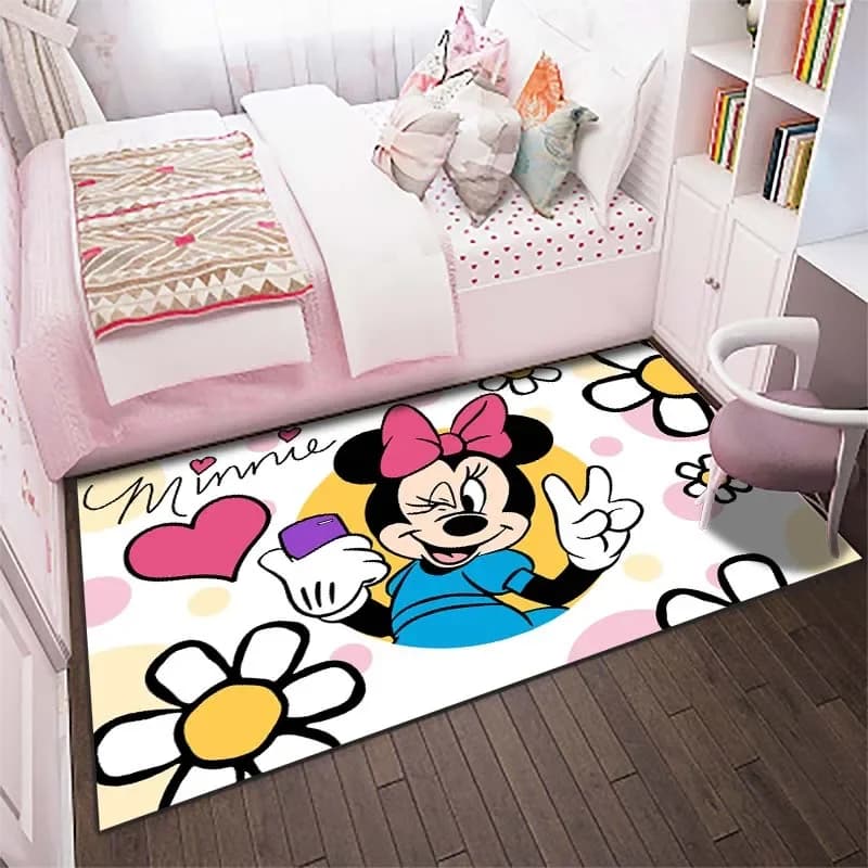 Tappeto Decorativo con Stampa Minnie Mouse in Varie Dimensioni e Stili per Camera da Letto, Soggiorno, Divano, Balcone, Giardino, Grande Tappeto Decorativo da Regalo