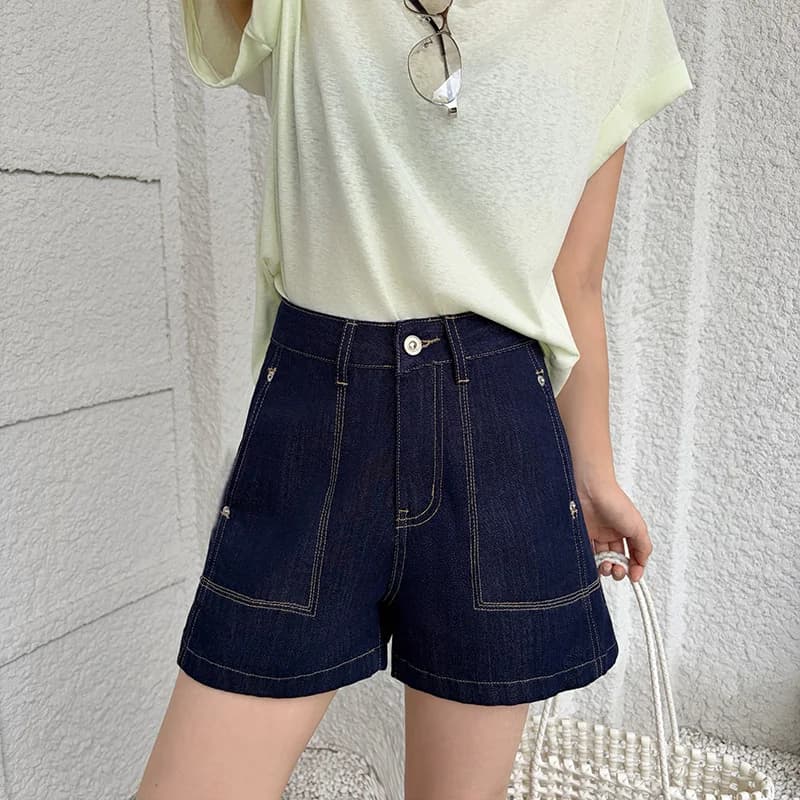 Women Loose Wide Leg Jean Shorts Dark Denim Cool Light Touch High Waist Slimming Summer Trendy Shorts