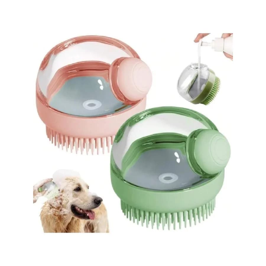 【Nuovo stile】Spazzola per il bagno dei cani, 2 pezzi, spazzola per la toelettatura e il massaggio dei cani, con dispenser di sapone e shampoo, in morbido silicone