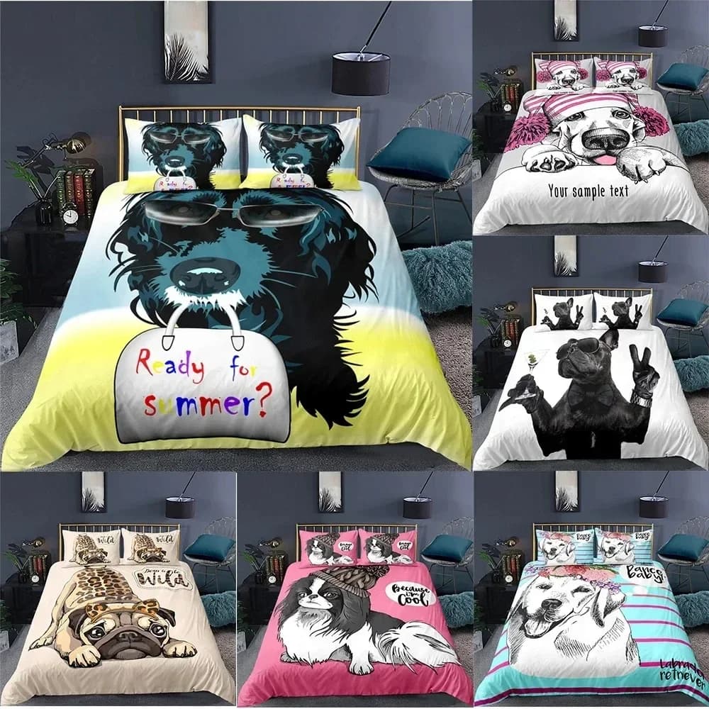 Set di Biancheria da Letto 3D con Stampa di Cani e Cuccioli, Copripiumino con Federe per Letto Singolo, Matrimoniale, Queen, King per Bambini e Adulti