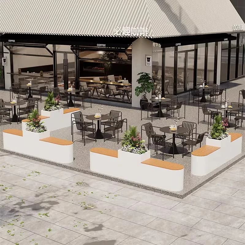 Scatola da fiori in ferro battuto per esterni, sedile e sgabello integrato nel cortile del negozio, pendolo quadrato, sgabello da riposo per strada commerciale