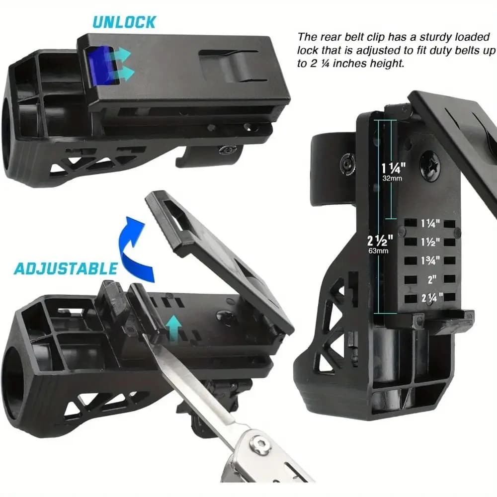 360° Rotating Rotating Flashlight Holder with Lever Side Lock Lightweight Flashlight Holster Belt Stable Quick Unplug