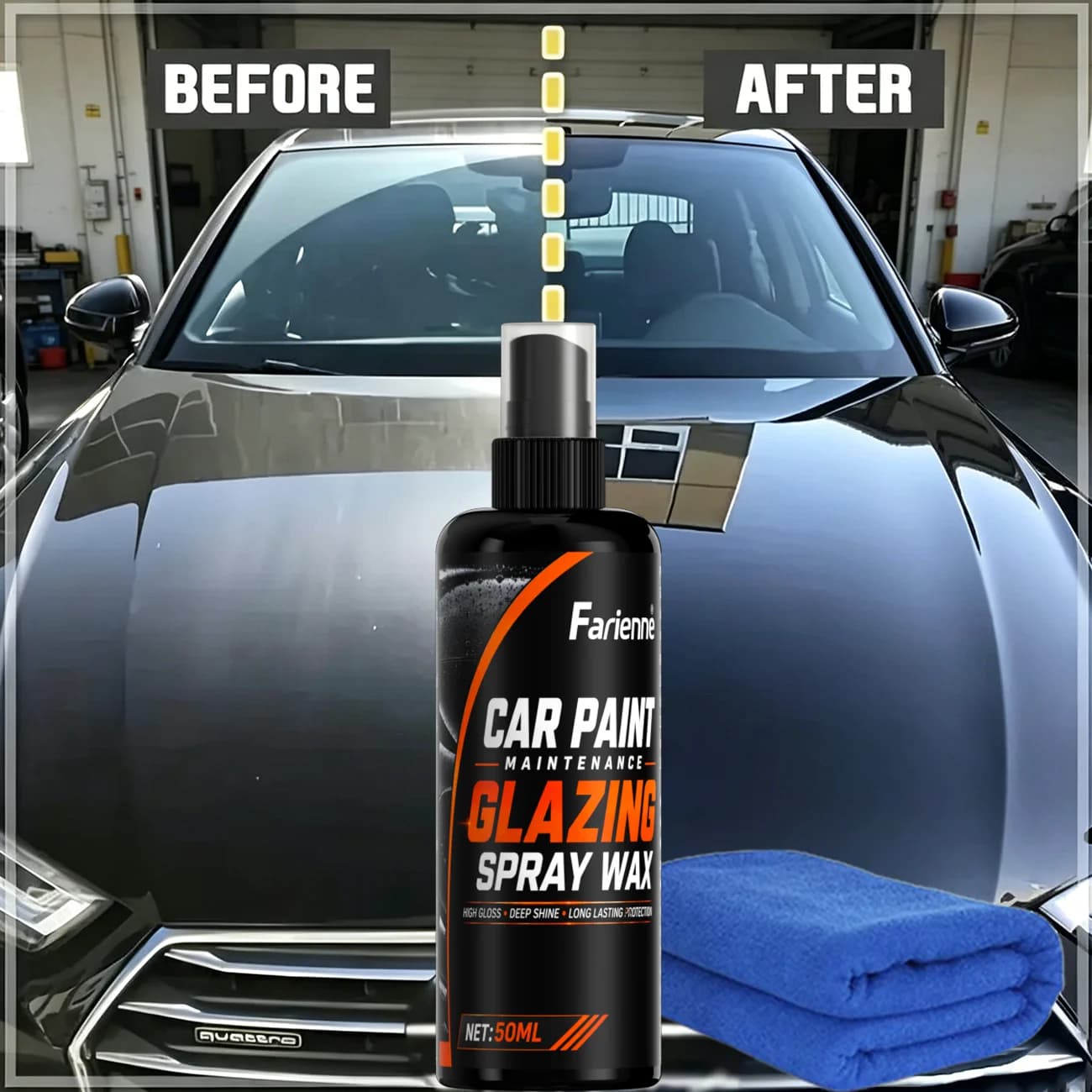 Multi-Use Car Glazing Spray Wax, Fast Application, Instant Glossy Shine & UV-Resistant Paint Maintenance Coating