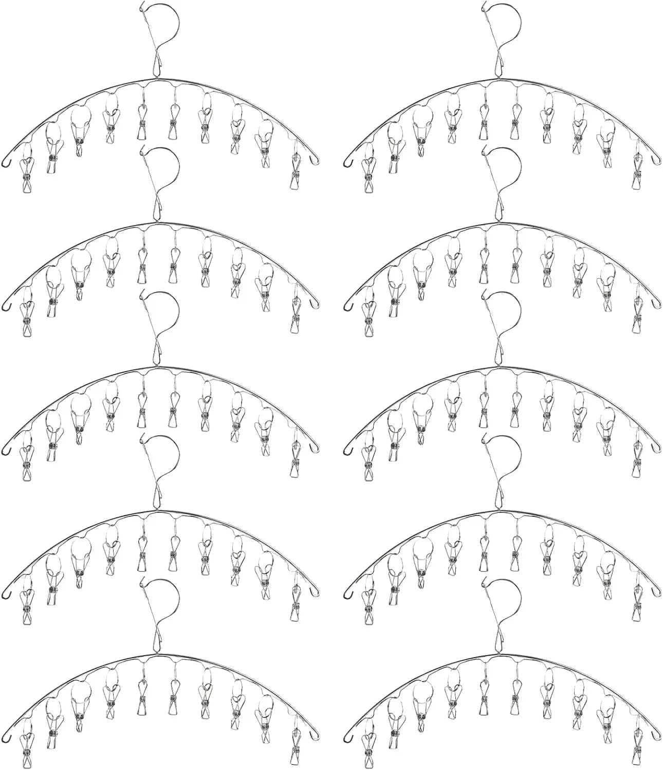 10 Pack Laundry Drying Rack Clothes Hanger with 10 Clips, Stainless Steel Clothes Drying Rack Sock Hangers Windproof Clip and Dr