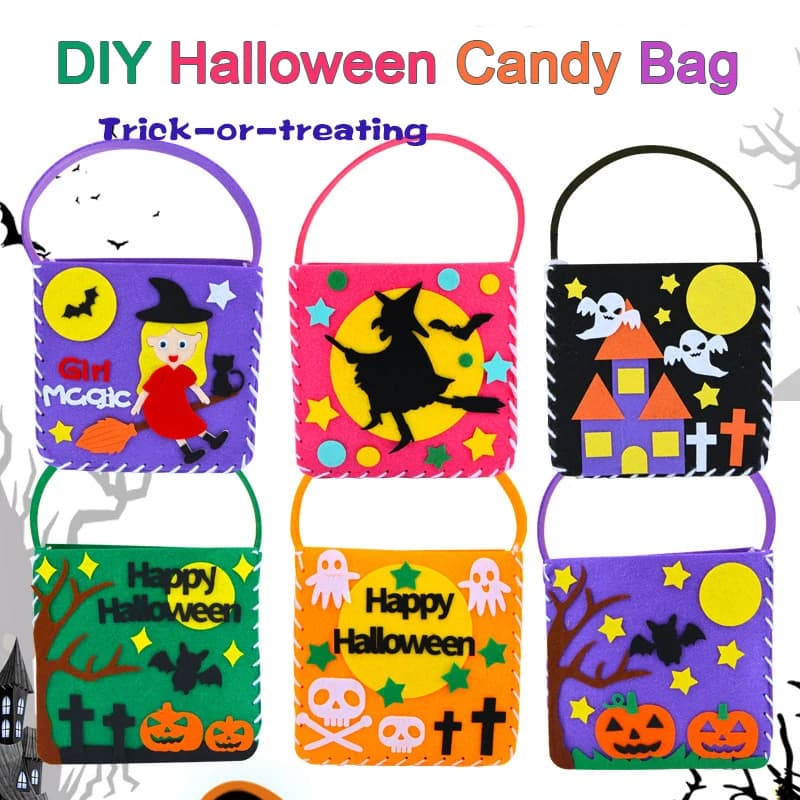 Borse tote per dolcetti o dolcetti cucite a mano per bambini Kit artigianali fai-da-te Cucito Sacchetti per cesto di caramelle in tessuto non tessuto Giocattoli Regali per bambini