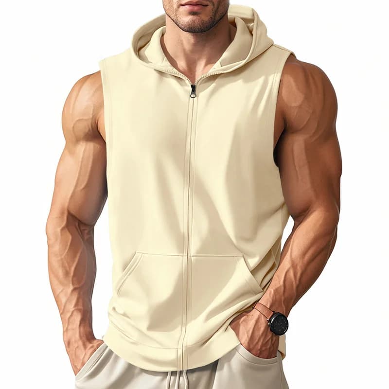 canotte con cappuccio da uomo primavera estate canotte sportive fitness casual moda cerniera cardigan senza maniche top gilet da jogging allentato maschile