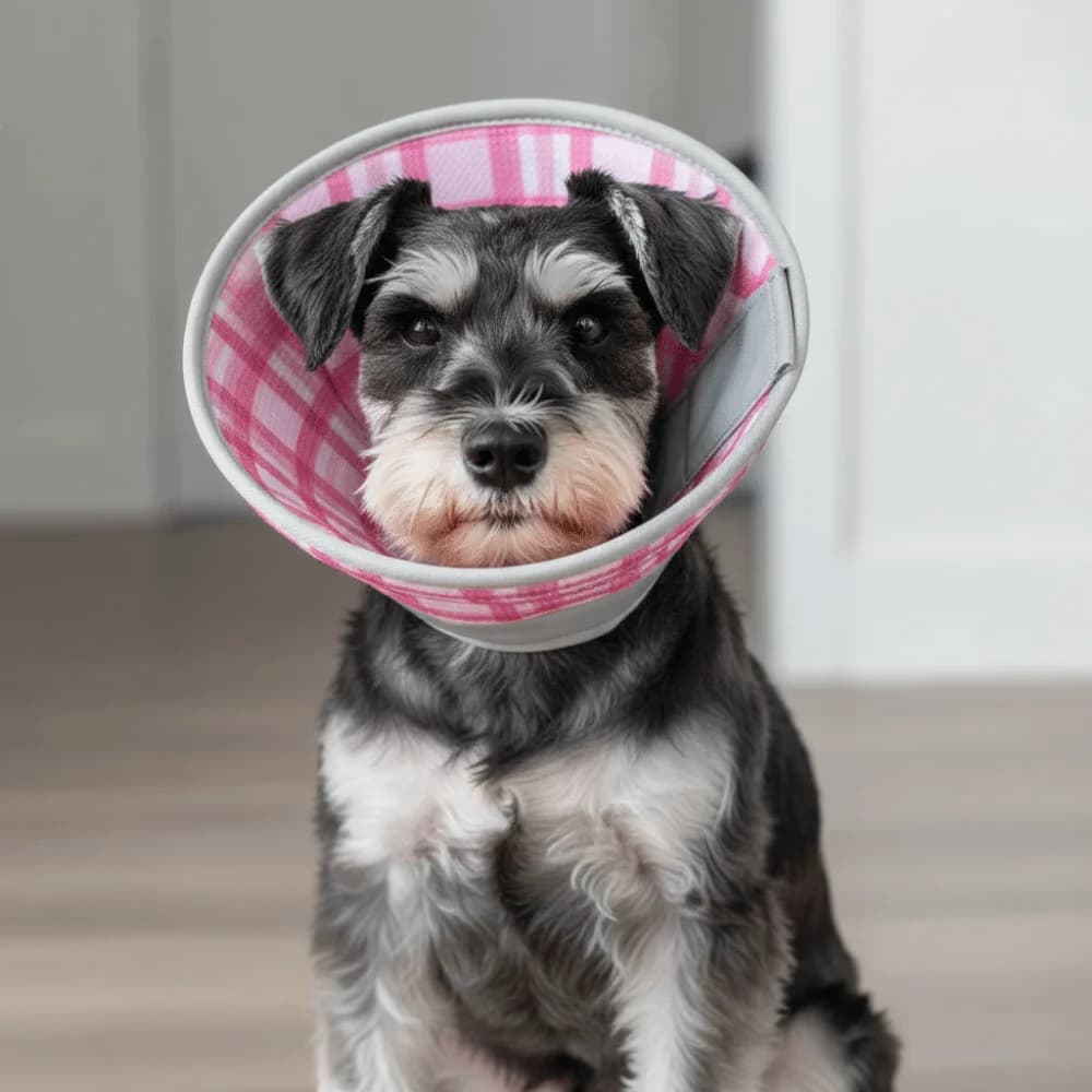 Collare Elisabettiano per Animali Domestici con Motivo a Quadri, Materiale Traspirante, Design Regolabile, Protezione Anti-Leccata e Anti-Morso per Cani
