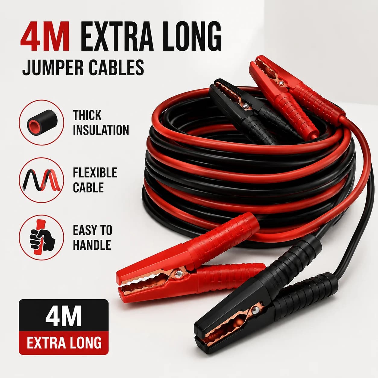 4-meter Fully Enclosed Car Battery Jumper Wire, Pure Copper Connection Wire, Thickened Jumper Wire, Jumper Wire Jumper Cable