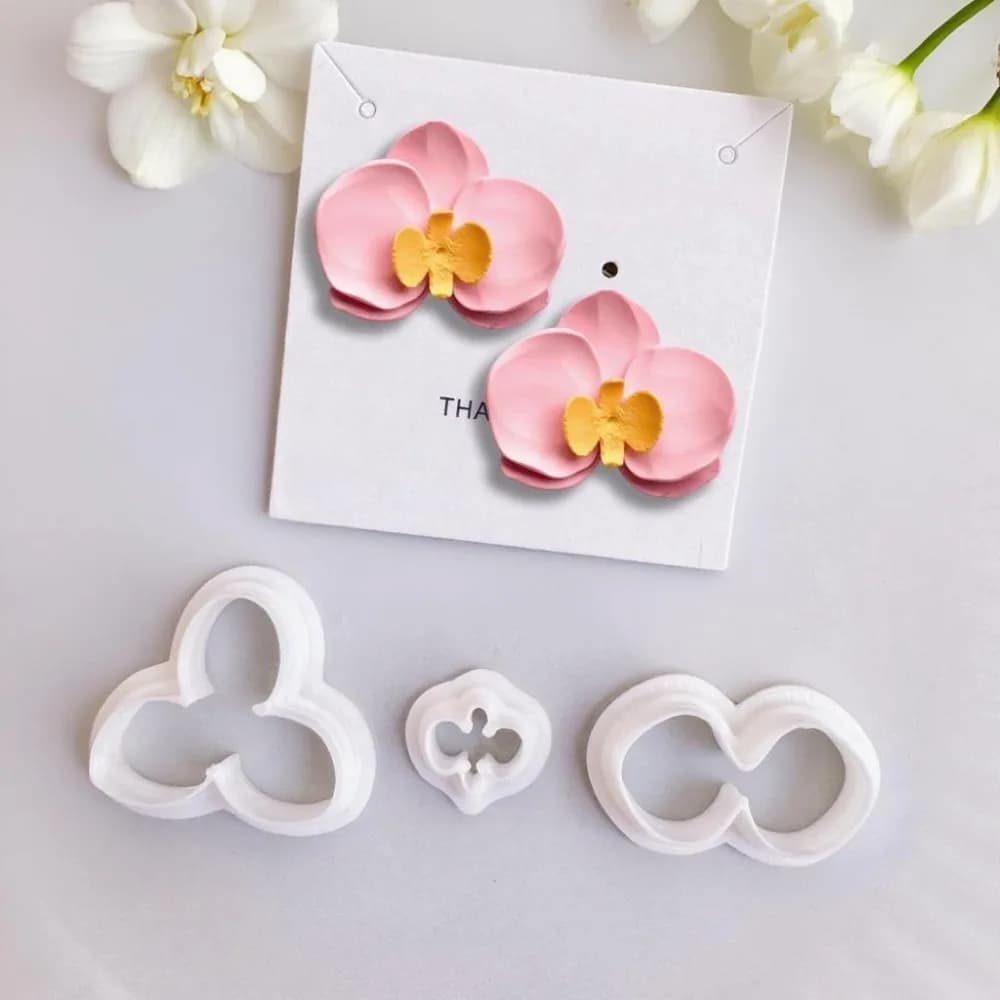 Set of 3 Tagliapasta in Argilla Polimerica in Orchidea Flower Shape | Bohemien Floral Stamps for Creation of Earrings and Jewelry