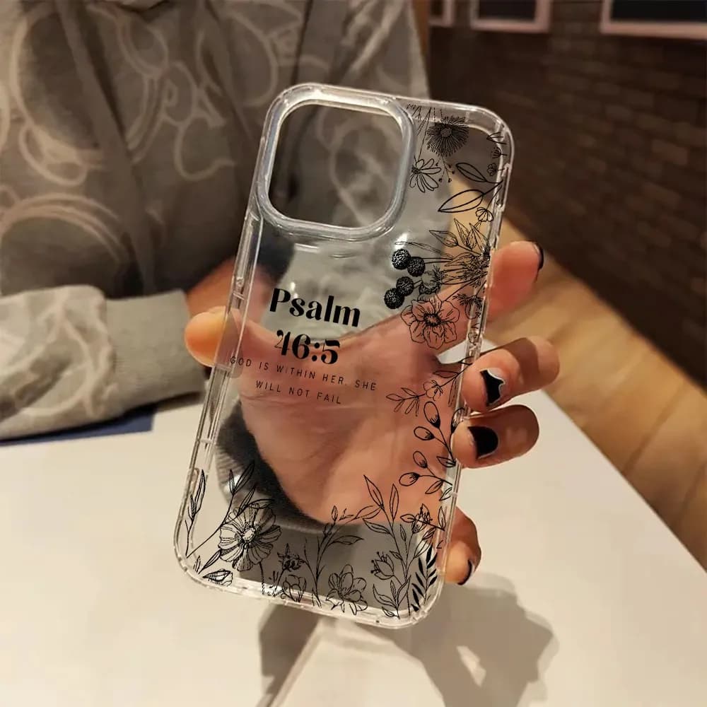 Custodia per telefono trasparente con estetica cristiana fiore poetico compatibile con iPhone 17 16 11 13 14 15 Pro Max Plus XR XS 7 8 Cover