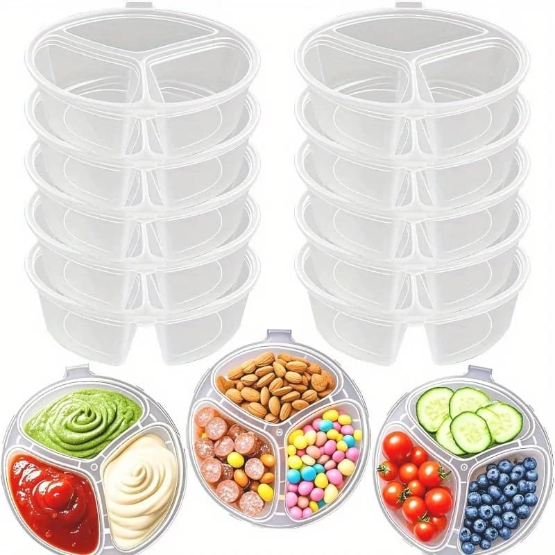 Contenitori alimentari usa e getta rotondi a 3 scomparti con coperchi - Guarnizione a prova di perdite per la preparazione dei pasti, picnic, feste, ristoranti e ristorazione