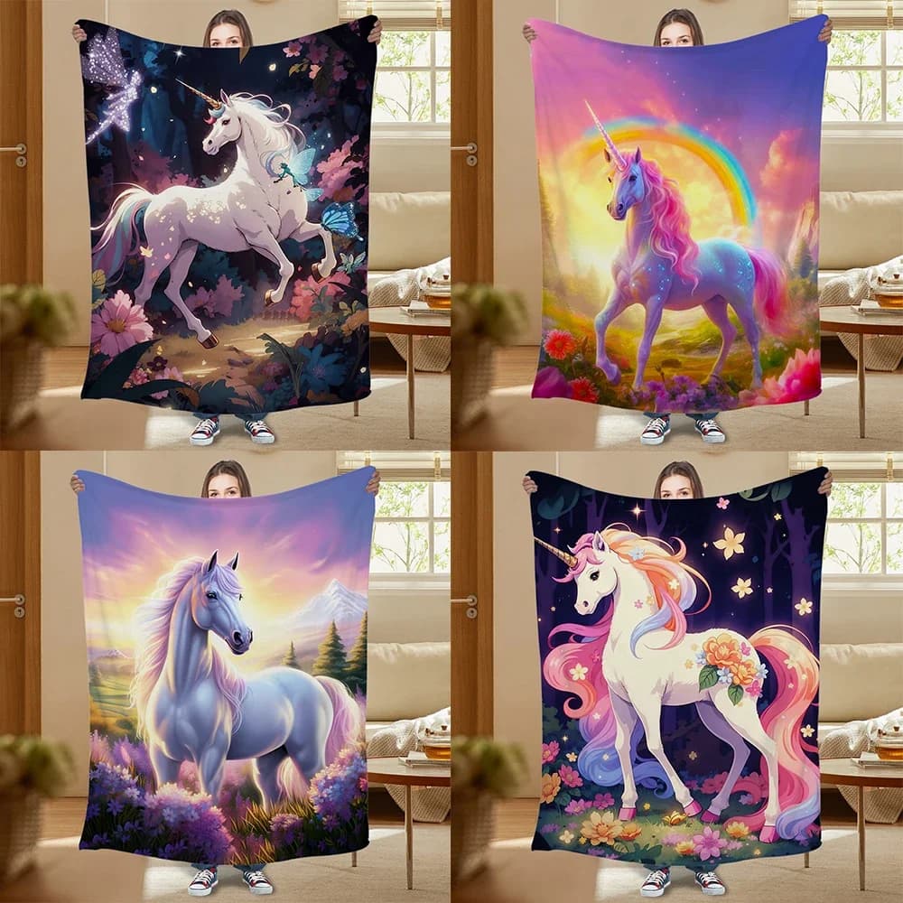 Anime unicorn flanella morbida coperta di peluche, coperta da soggiorno con aria condizionata, coperta per bambini da camera da letto, coperta per divano per studenti