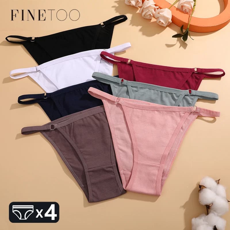 FINETOO 4 Pezzi Mutandine di Cotone da Donna Sexy Anello in Metallo Vita Intimo Solido Mutandine Traspiranti Slip Morbidi da Donna Comfort Lingerie