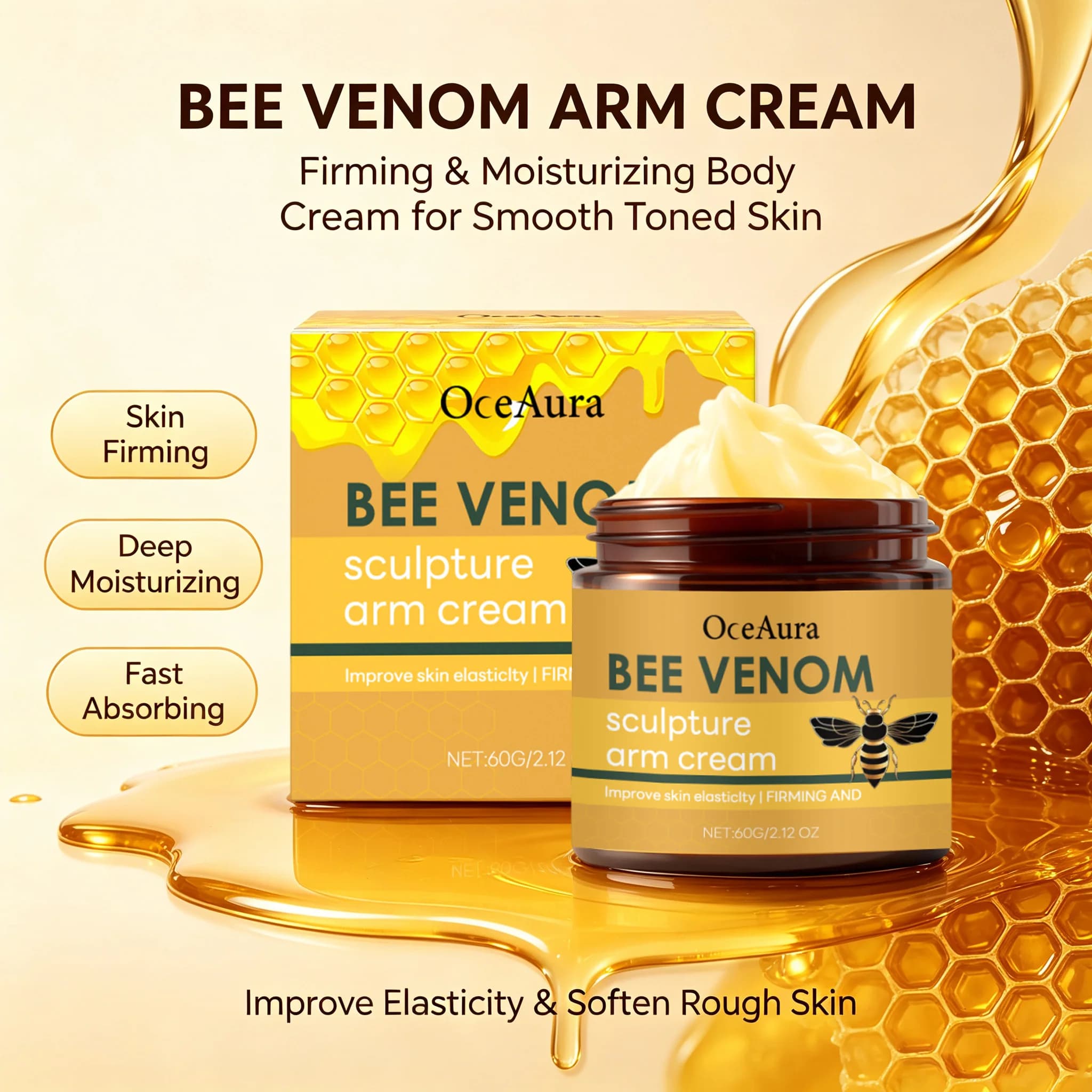 Bee Venom Sculpture Arm Cream Tightening Contours Silky Smooth Texture Brightening Body Care Lotion for Arms Legs Full Body Care