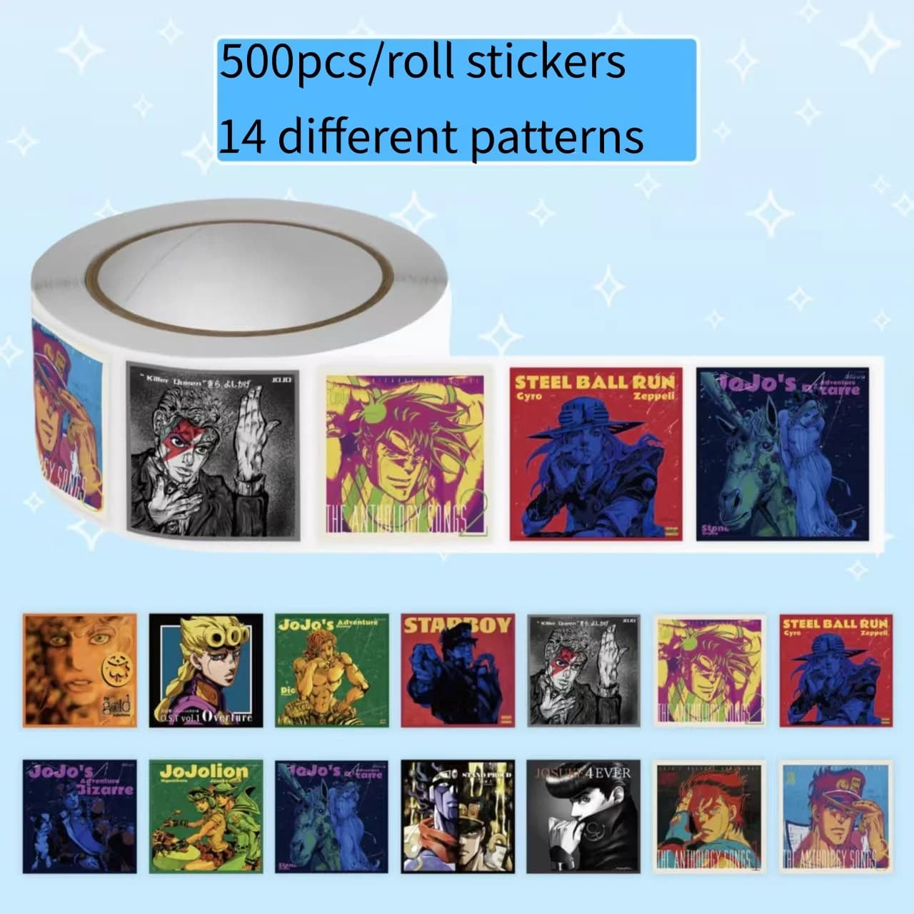 500 adesivi/rotolo di JoJo's Bizarre Adventure: Jotaro Kujo, Joseph Joestar, Gyro Zeppeli, Dio - Adesivi Anime per Telefono, Quaderno, Decorazioni Fai da Te