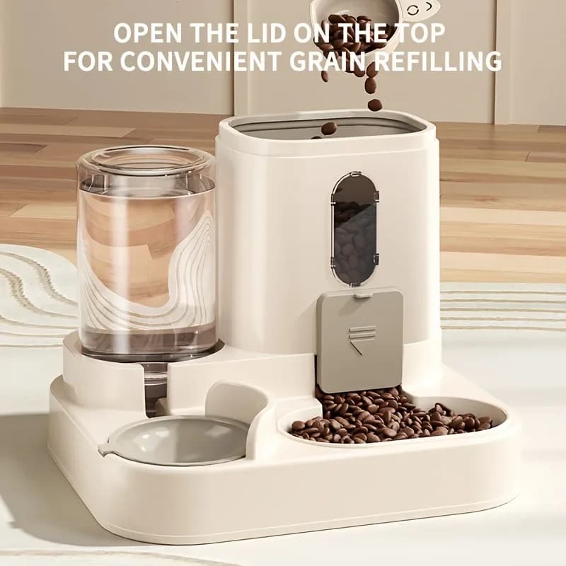 gy Cute 2-in-1 Automatic Cat Food And Water Dispenser Pet Water Kettle Fully Automatic Feeding & Drinking Machine for Cats