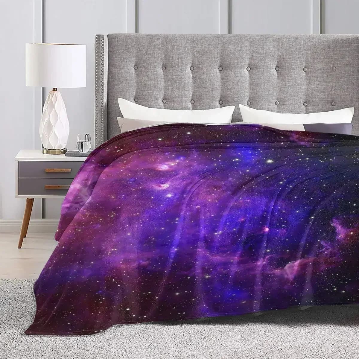Coperta di flanella viola Galaxy stampa Vintage coperta calda per divano letto copriletto grafico da viaggio per aereo copriletto per divano letto