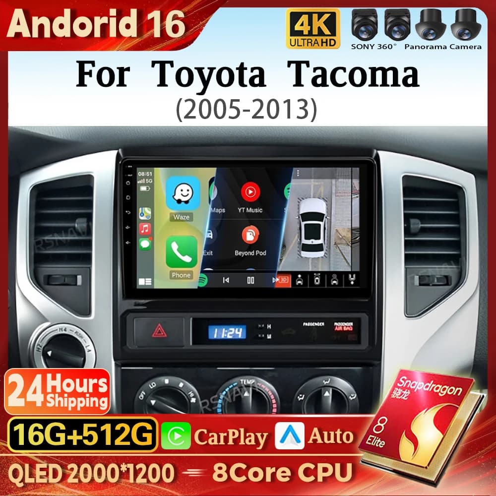 Android 16 Carplay Auto Screen Car Radio Multimedia Player For Toyota Tacoma 2 N200 Hilux 2005-2015 Autoradio Stereo 16G-512G