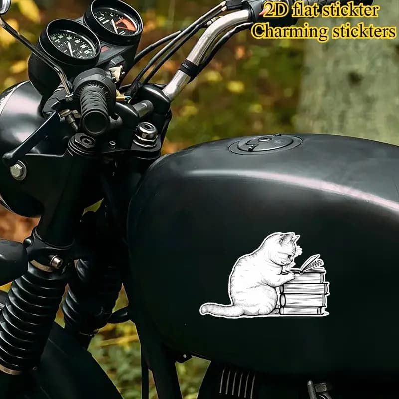 1pc Book Reading Cat Sketch Matte Waterproof Vinyl Sticker for Car Window Laptop Metal Decor