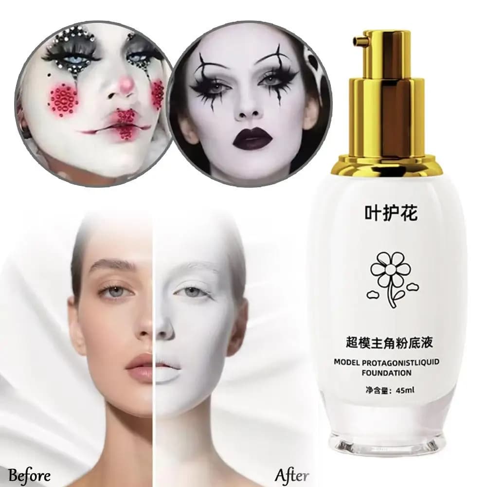 45ML Fondotinta liquido bianco puro Goth Fondotinta bianco Crema Correttore Cosplay Pagliaccio Halloween Viso Pittura per il corpo Zombie Make-Up