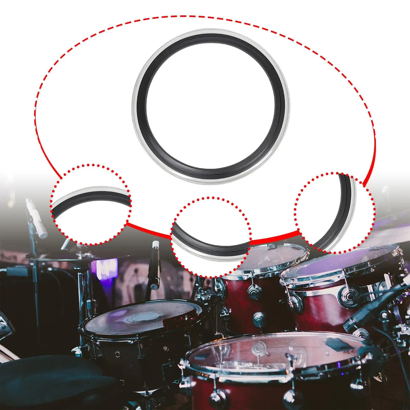Anello smorzatore tamburo per controllo tono, parti portatili professionali Mute Pad per batteria, anello muto per registrazione, spettacolo in studio