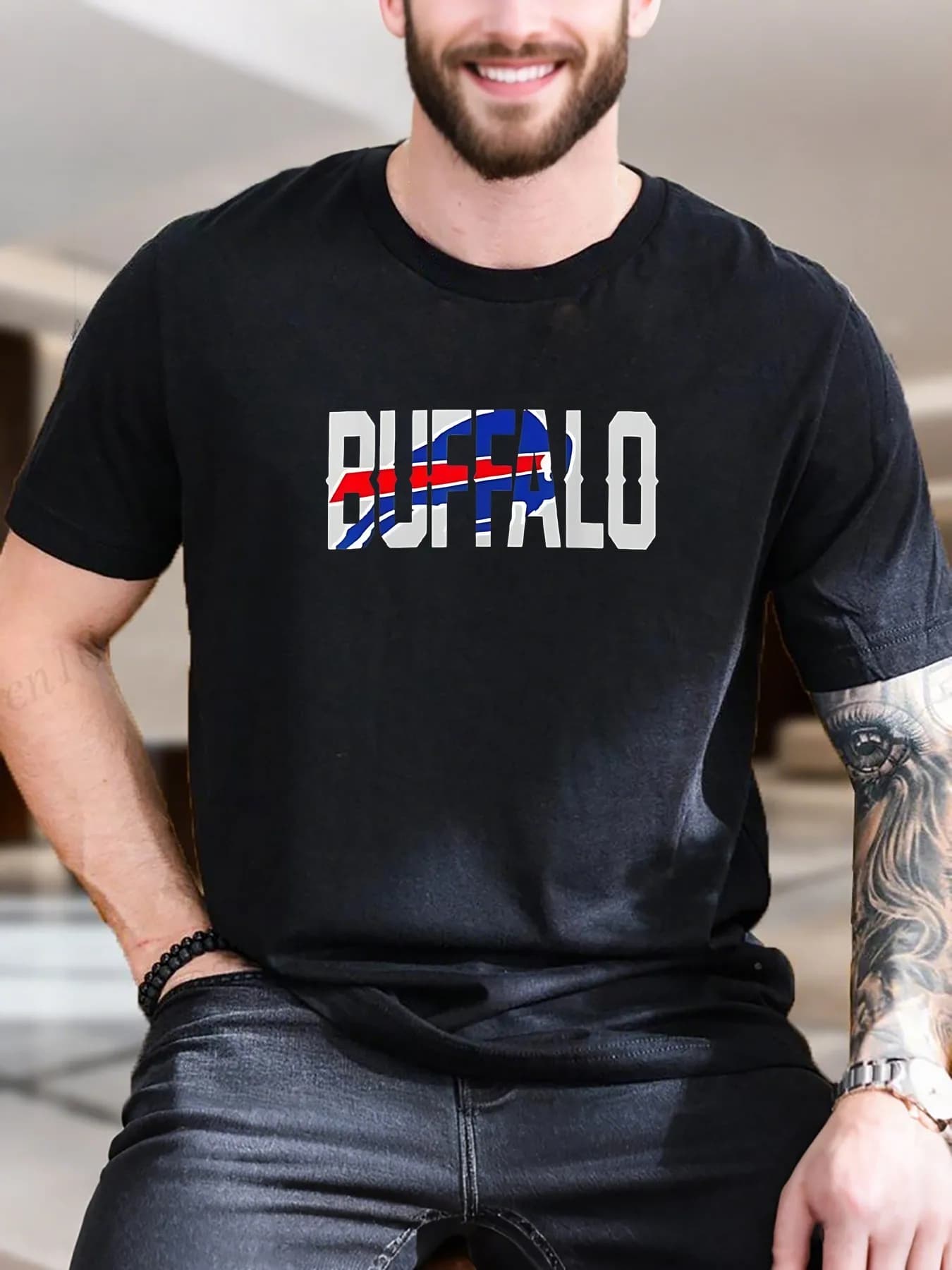 T-shirt da uomo alla moda divertente vintage di vendita calda pesante di Buffalo di nuovo arrivo