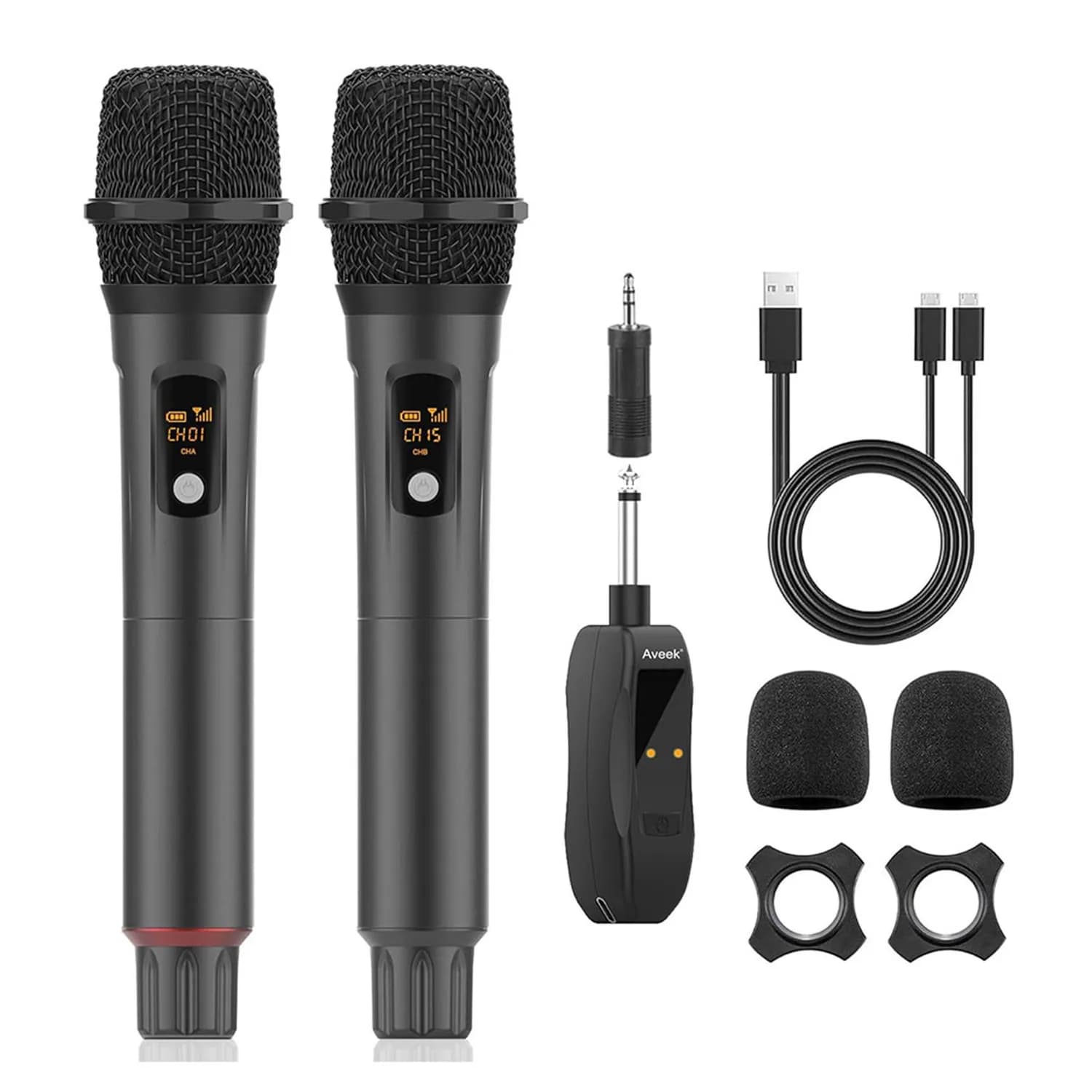 Microfoni wireless ricaricabili, microfono portatile Aveek Karaoke con ricevitore, microfoni per cantare, macchine karaoke, DJ