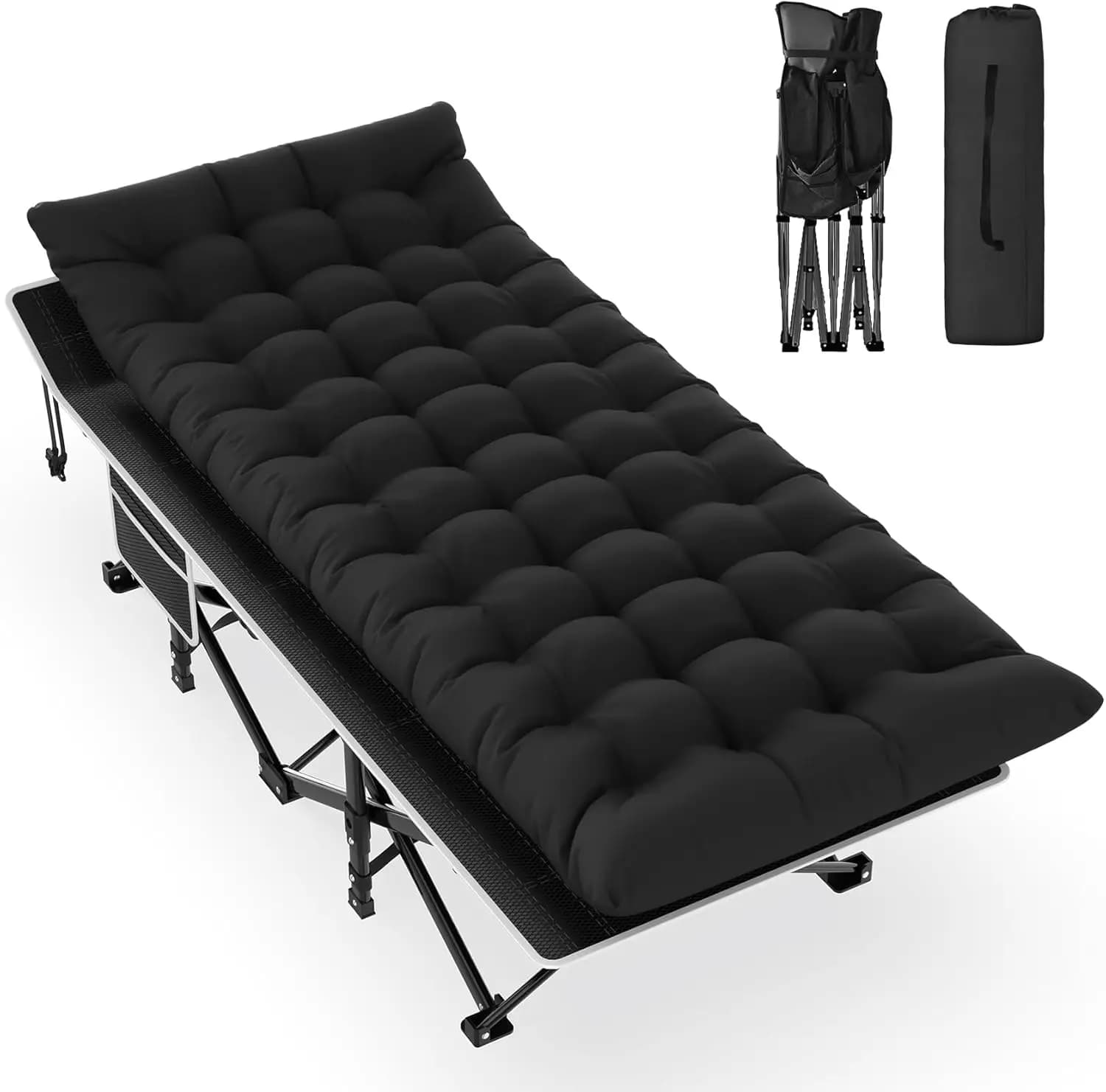 Folding Camping Cot for Adults with Carry Bag, Portable Sleeping Cot for Travel Hiking Guest, Supports 500lbs, Black