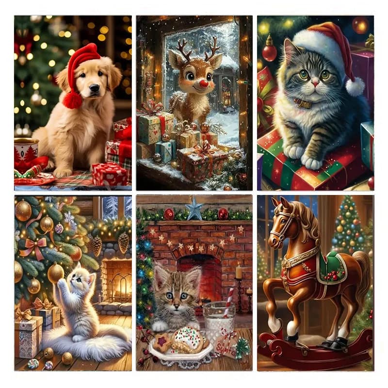AB diamond painting, Christmas animal 5D diamond painting, diamond painting kit for adults and beginners, DIY diamond painting