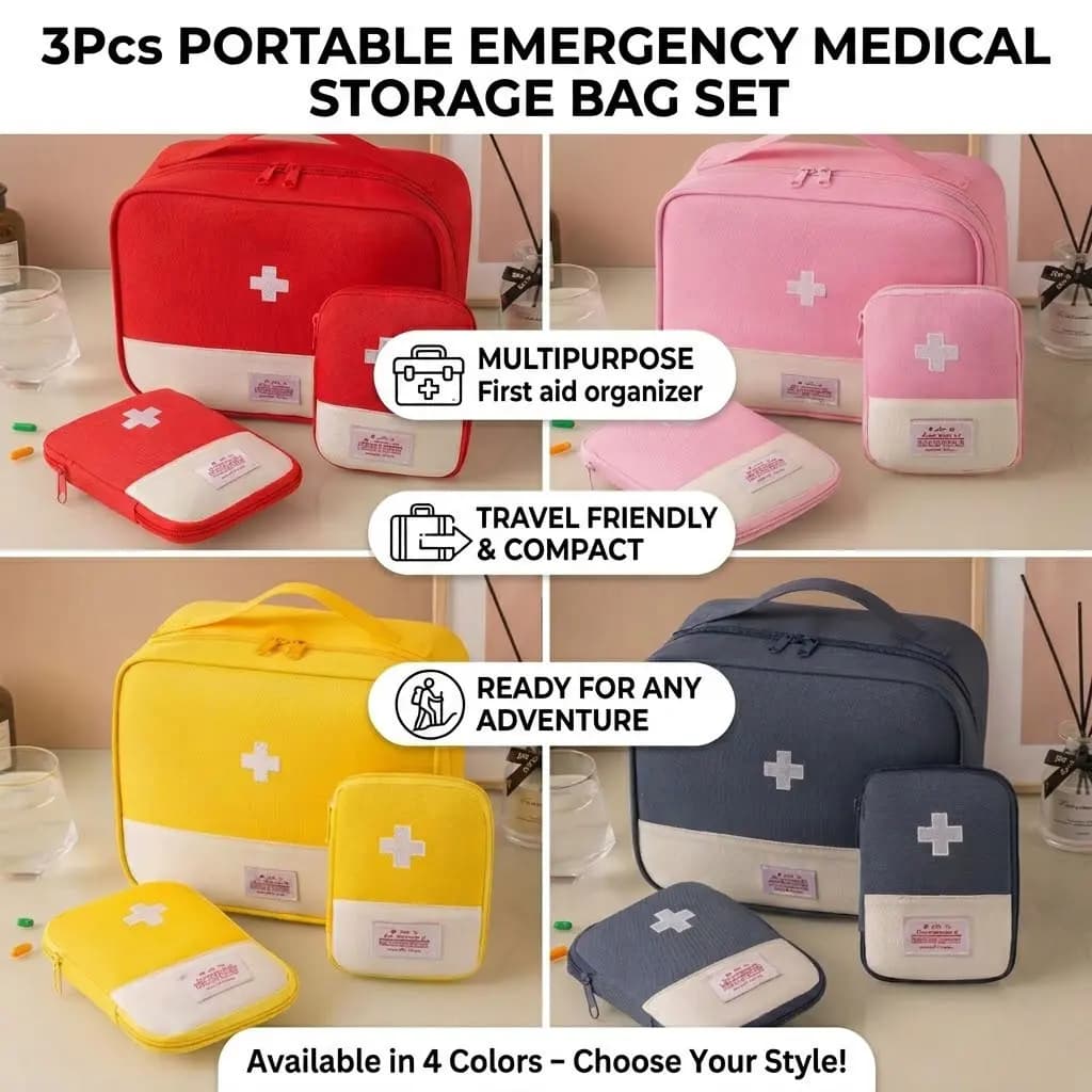 3Pcs Portable Emergency Medical Storage Bag Set, Multipurpose First Aid Kit Organizer for Home Camping Travel Outdoor