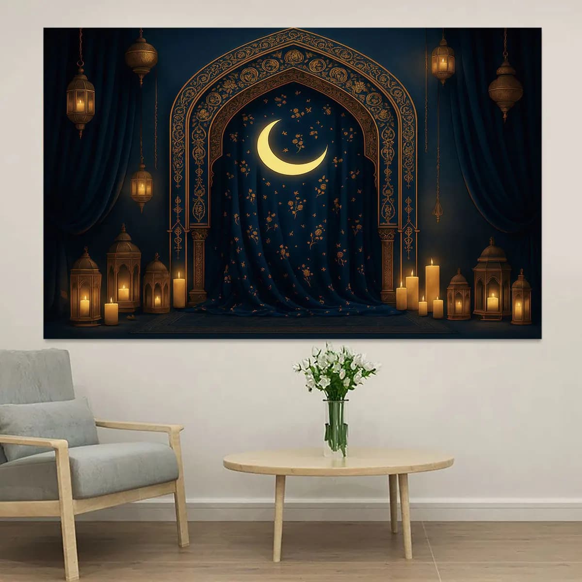 Exotic Star Moon Arch Candle Holder Wall Sticker 1PC, Flat Simulation PVC Wall Decal, Wall Art Decor Sticker For Living Room