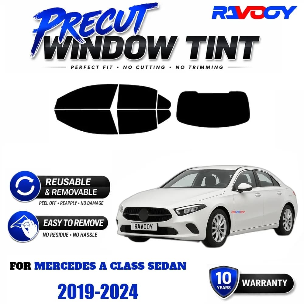 RAVOOY Precut Window Tint, Reusable Removable EPU Film, Custom Fit for Mercedes A Class Sedan 2019-2024, UV Heat Protection