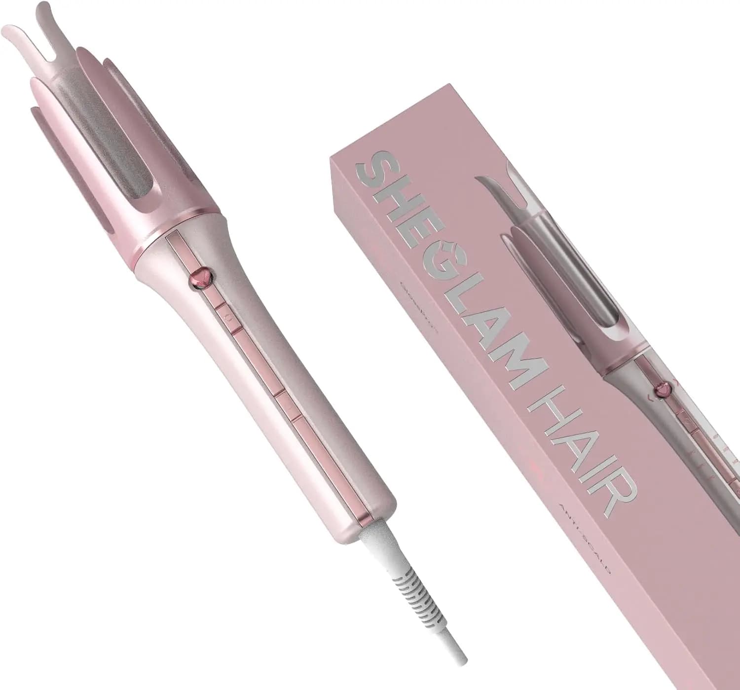 Ferro arricciacapelli automatico rosa con clip a forma di cuore, 1 pollice