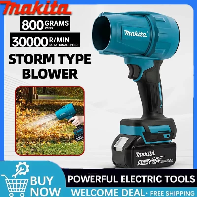 Soffiatore Elettrico Makita 18V, Ventilatore Turbo Jet 30000RPM, Soffiatore Potente Ricaricabile con Luce per Pulizia Auto