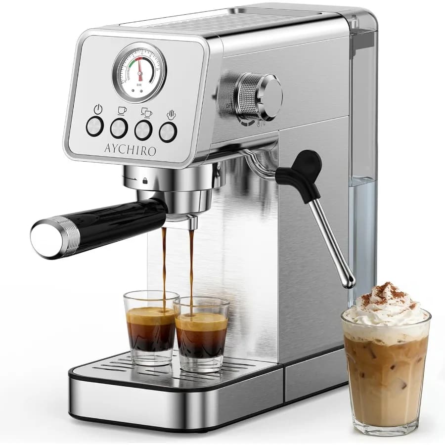 Macchina per Espresso 20 Bar con Impostazioni Regolabili e Montalatte, in Acciaio Inox con Serbatoio Acqua Rimovibile